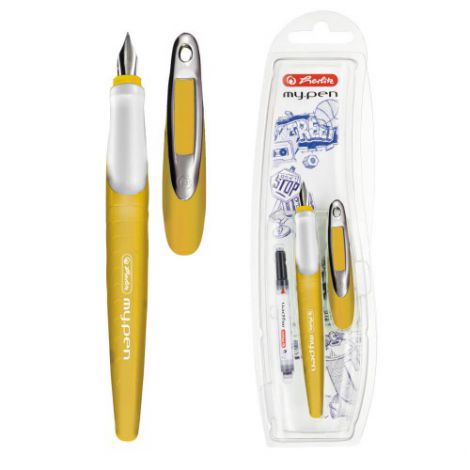 Pióro wieczne Herlitz My Pen dla praworęcznych, Żółto-białe - 2